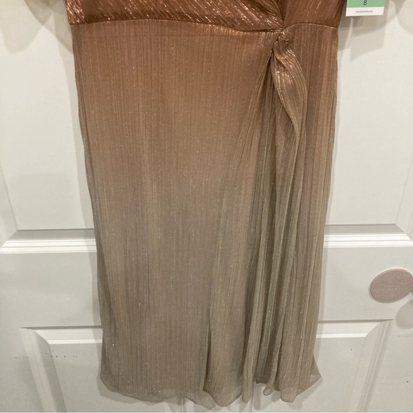NWT Taylor Sz 8 gold sparkle ombré flutter sleeve side tie dress style 2102M - Picture 9 of 14